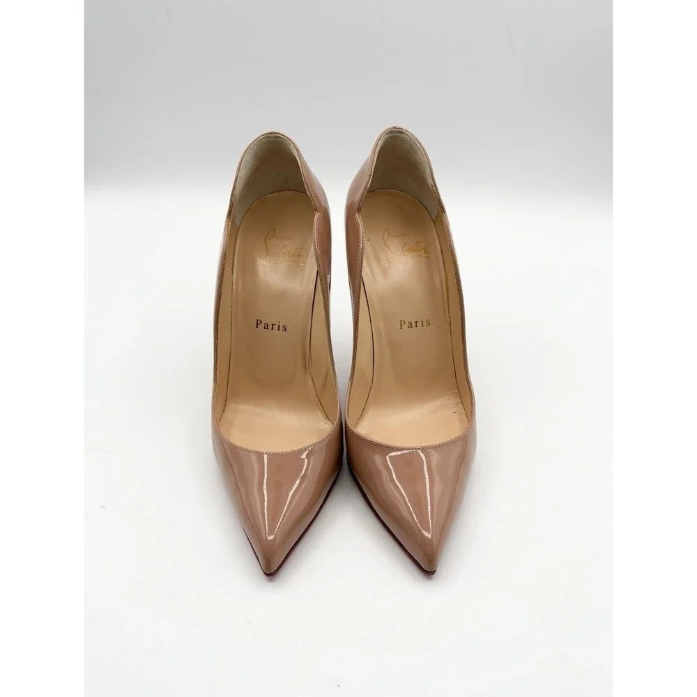 Christian Louboutin Hot Chick 100 Nude Patent Leather Stiletto Heels Size EU 37